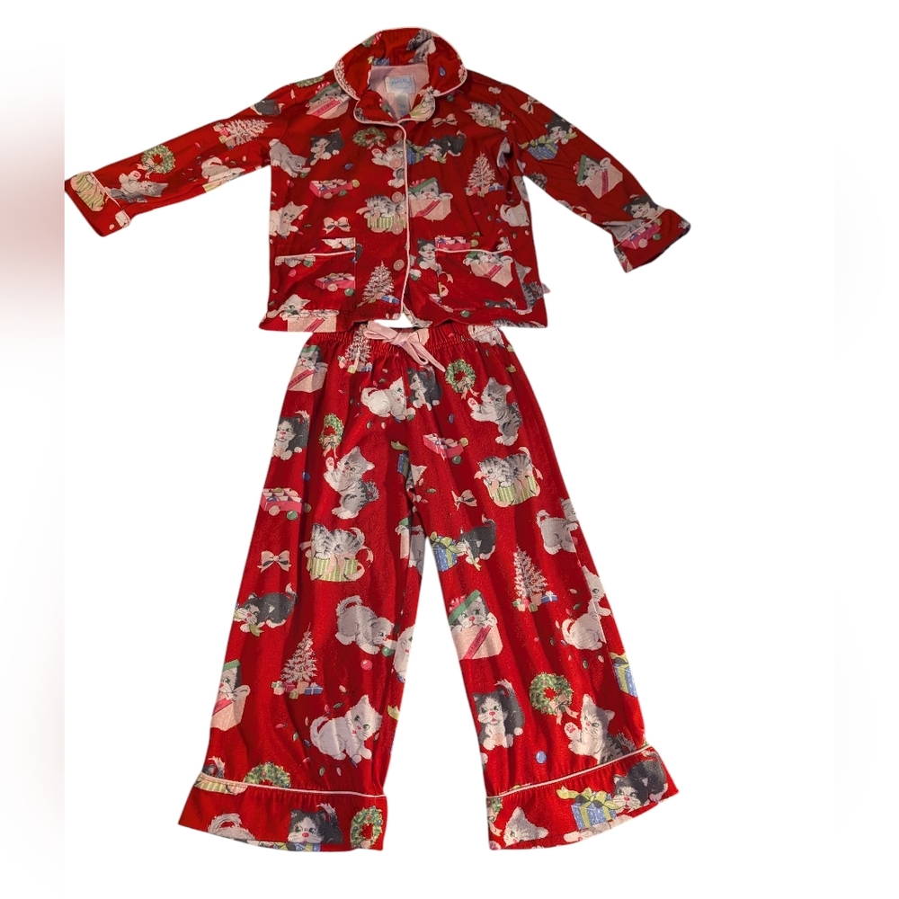 Nick & Nora y2k Red Holiday Christmas Kitten Cats Kids Pajama Set Size‎ 4/5